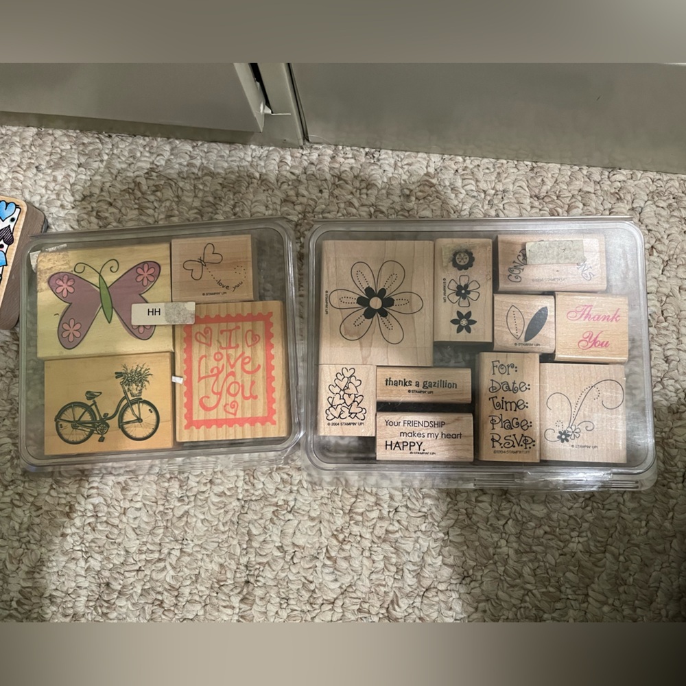 Assorted Wooden Rubber Stamps Set